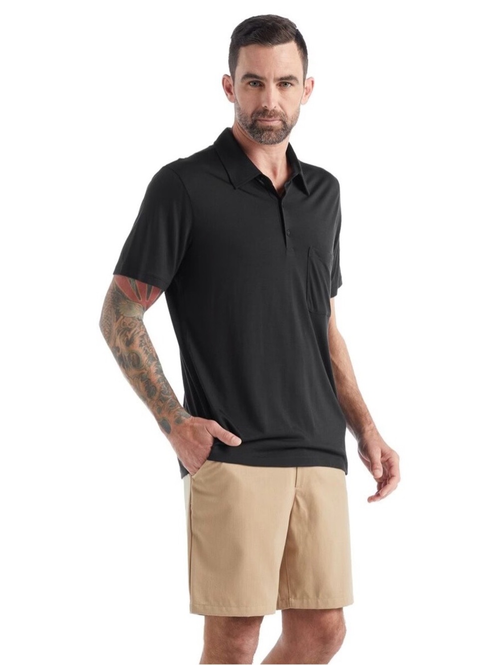 Men’s Icebreaker Drayden Short Sleeve Wool Blend Polo Shirt Size Medium Black